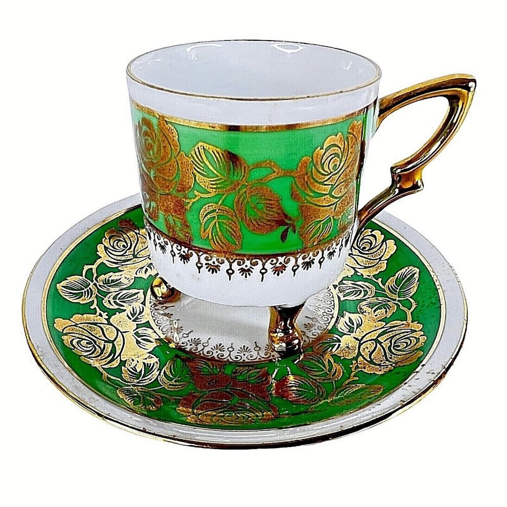 Mitterteich Bavaria Demitasse Three Footed Cup And Saucer Germany 049 Miniature